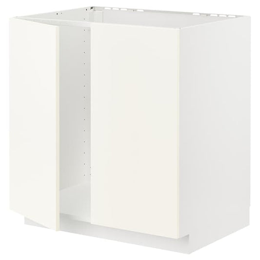 Ikea METOD - Base cabinet for sink + 2 doors, white/Vallstena white, 80x60 cm