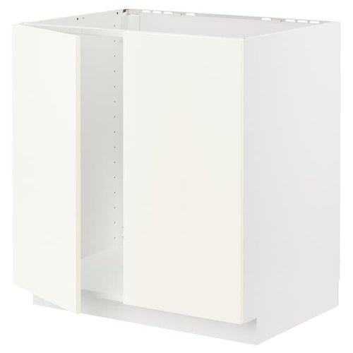 METOD - Base cabinet for sink + 2 doors, white/Vallstena white, 80x60 cm