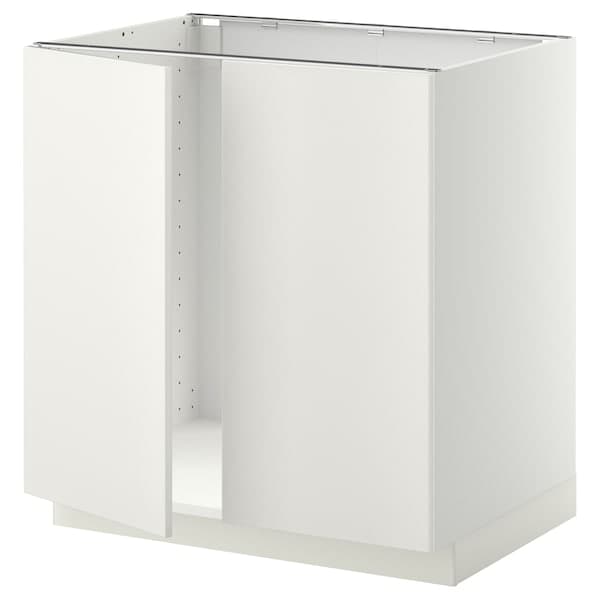 METOD - Base cabinet for sink + 2 doors, white/Veddinge white, 80x60 cm - best price from Maltashopper.com 99456430