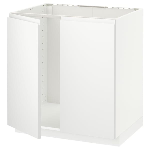 METOD - Base cabinet for sink + 2 doors, white/Voxtorp matt white, 80x60 cm - best price from Maltashopper.com 69458992