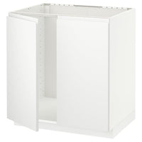 METOD - Base cabinet for sink + 2 doors, white/Voxtorp matt white, 80x60 cm - best price from Maltashopper.com 69458992