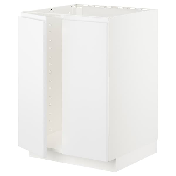 METOD - Base cabinet for sink + 2 doors, white/Voxtorp matt white, 60x60 cm - best price from Maltashopper.com 19466838