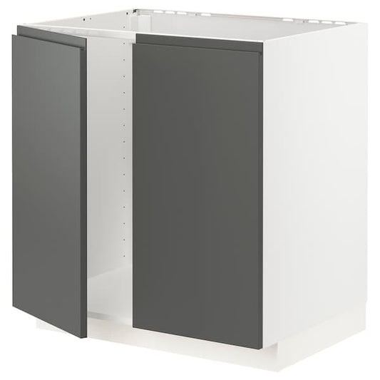 METOD - Base cabinet for sink + 2 doors, white/Voxtorp dark grey, 80x60 cm - best price from Maltashopper.com 19454251