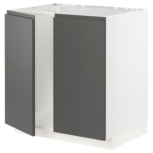 METOD - Base cabinet for sink + 2 doors, white/Voxtorp dark grey, 80x60 cm