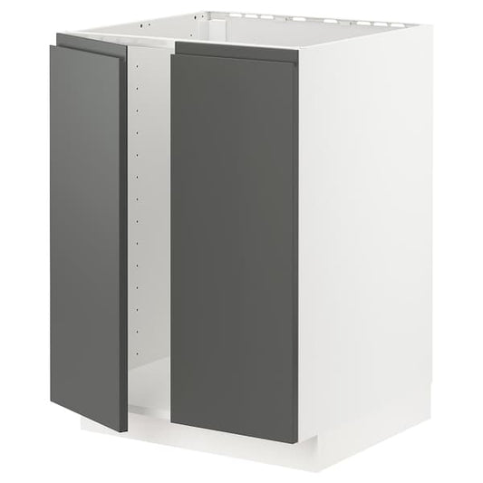 Ikea METOD - Base cabinet for sink + 2 doors, white/Voxtorp dark grey , 60x60 cm