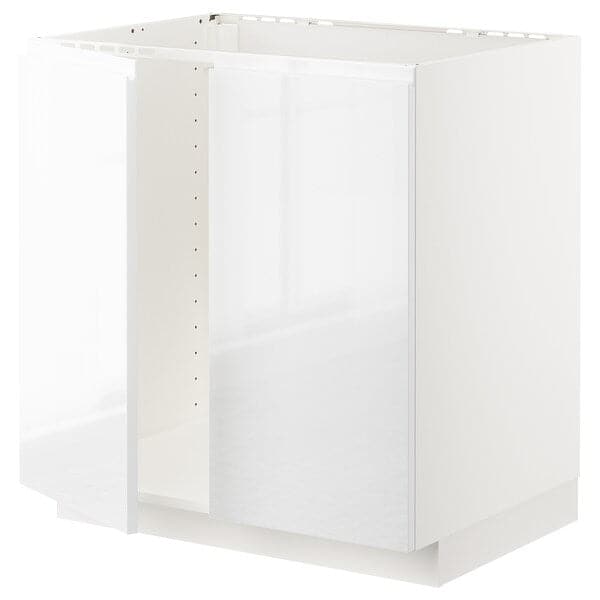 METOD - Base cabinet for sink + 2 doors, white/Voxtorp high-gloss/white, 80x60 cm - best price from Maltashopper.com 69458732