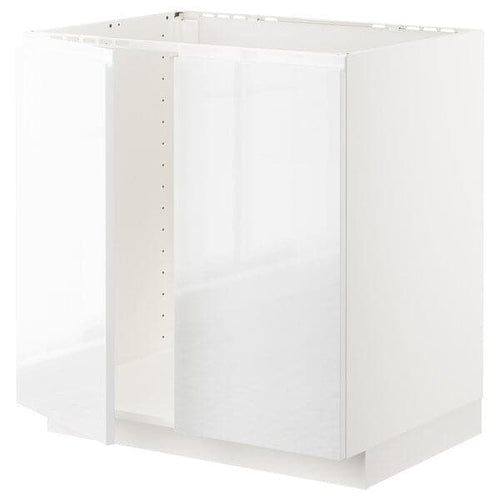 METOD - Base cabinet for sink + 2 doors, white/Voxtorp high-gloss/white, 80x60 cm