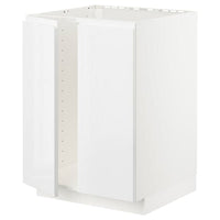 METOD - Base cabinet for sink + 2 doors, white/Voxtorp high-gloss/white, 60x60 cm - best price from Maltashopper.com 89458222