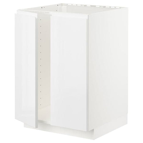 METOD - Base cabinet for sink + 2 doors, white/Voxtorp high-gloss/white, 60x60 cm