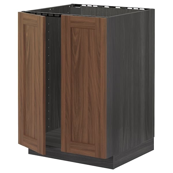 Ikea METOD - Base cabinet for sink + 2 doors, black Enköping/brown walnut effect, 60x60 cm