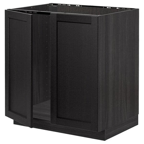 METOD - Base cabinet for sink + 2 doors, black/Lerhyttan black stained, 80x60 cm