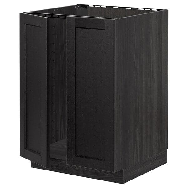 METOD - Base cabinet for sink + 2 doors, black/Lerhyttan black stained, 60x60 cm - best price from Maltashopper.com 49463517