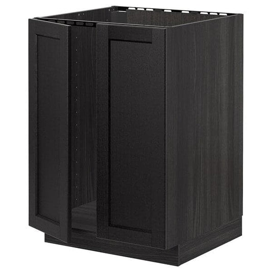 Ikea METOD - Base cabinet for sink + 2 doors, black/Lerhyttan black stained, 60x60 cm
