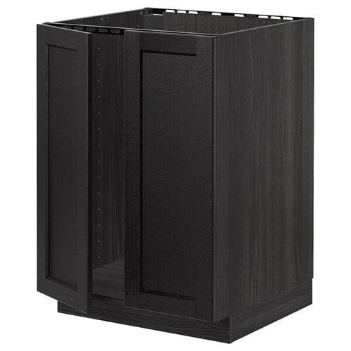 METOD - Base cabinet for sink + 2 doors, black/Lerhyttan black stained, 60x60 cm