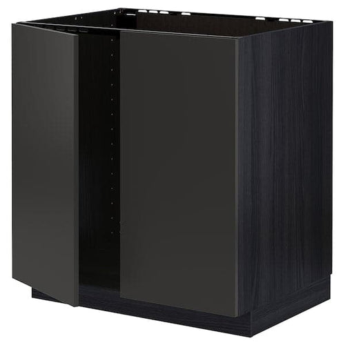 METOD - Base cabinet for sink + 2 doors, black/Nickebo matt anthracite, 80x60 cm