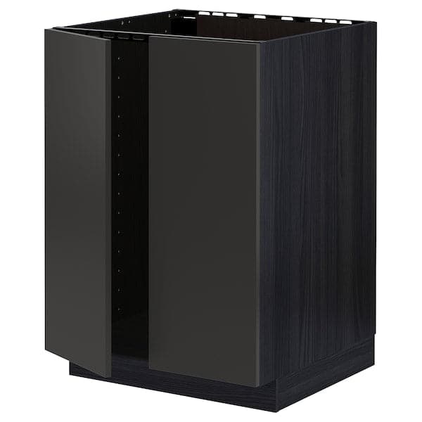 METOD - Base cabinet for sink + 2 doors, black/Nickebo matt anthracite, 60x60 cm