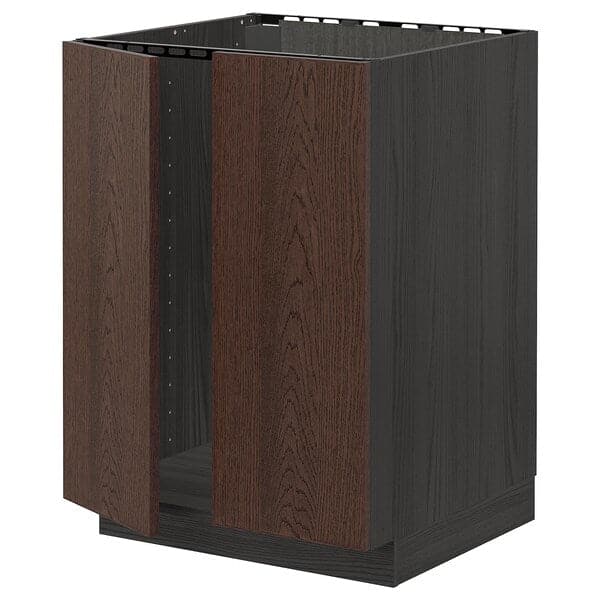 METOD - Base cabinet for sink + 2 doors, black/Sinarp brown , 60x60 cm