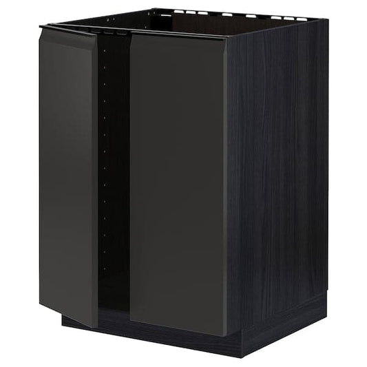 Ikea METOD - Base cabinet for sink + 2 doors, black/Upplöv matt anthracite, 60x60 cm