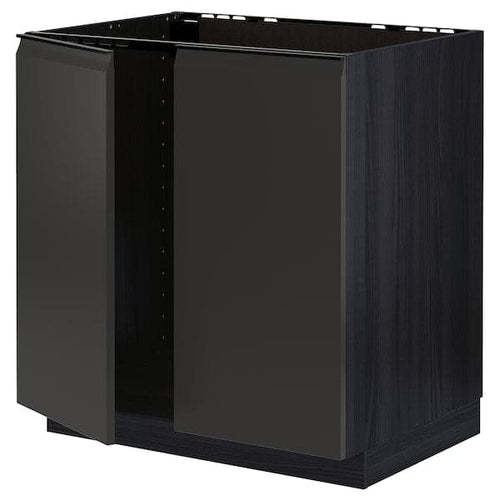 METOD - Base cabinet for sink + 2 doors, black/Upplöv matt anthracite, 80x60 cm