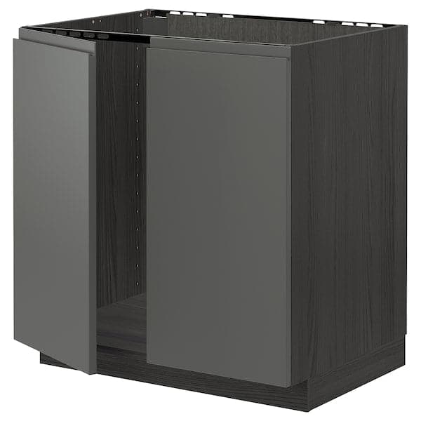 METOD - Base cabinet for sink + 2 doors, black/Voxtorp dark grey, 80x60 cm - best price from Maltashopper.com 39460185