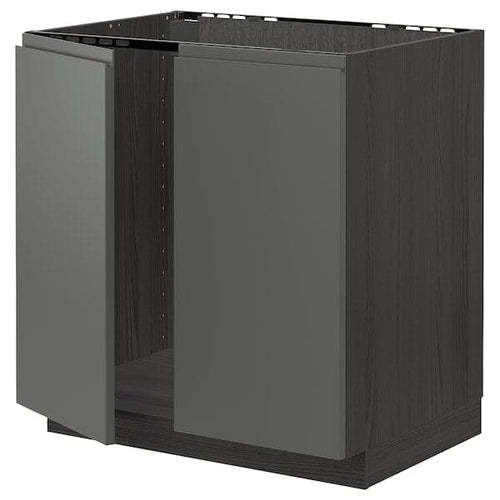 METOD - Base cabinet for sink + 2 doors, black/Voxtorp dark grey, 80x60 cm