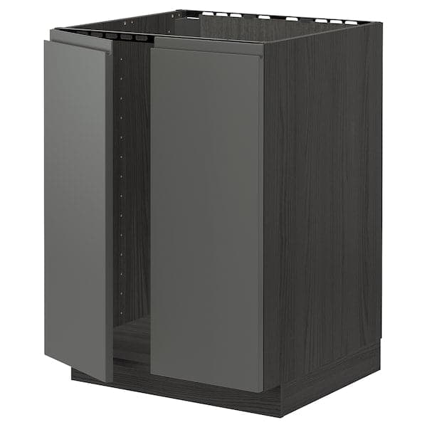 METOD - Base cabinet for sink + 2 doors, black/Voxtorp dark grey, 60x60 cm - best price from Maltashopper.com 49462551