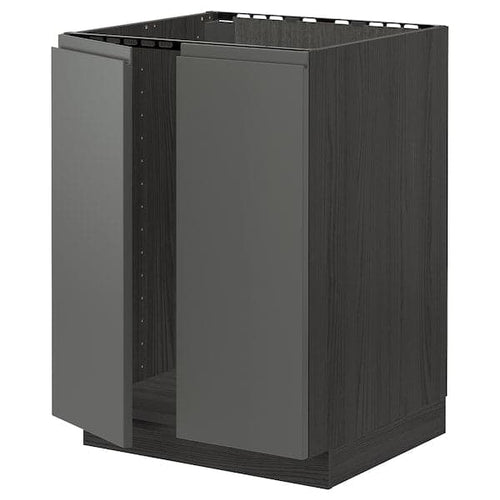 METOD - Base cabinet for sink + 2 doors, black/Voxtorp dark grey, 60x60 cm