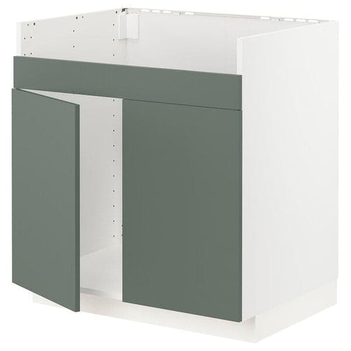 METOD - Base cab f HAVSEN double bowl sink, white/Bodarp grey-green, 80x60 cm