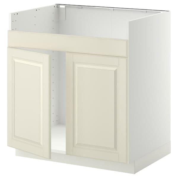 METOD base cab f HAVSEN double bowl sink, white/Bodbyn off-white, 80x60 cm