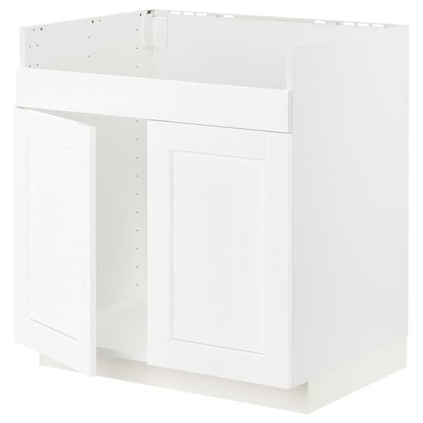 METOD - Base cab f HAVSEN double bowl sink, white Enköping/white wood effect, 80x60 cm