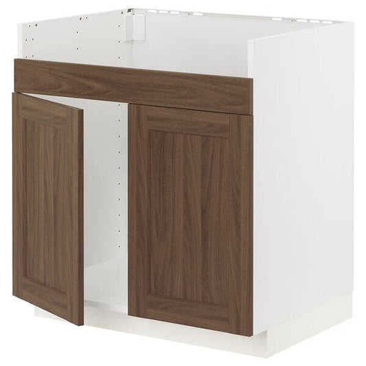 METOD - Base cab f HAVSEN double bowl sink, white Enköping/brown walnut effect, 80x60 cm - best price from Maltashopper.com 99475023