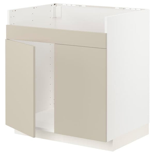 Ikea METOD - Base cab f HAVSEN double bowl sink, white/Havstorp beige, 80x60 cm