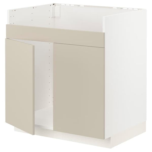 METOD - Base cab f HAVSEN double bowl sink, white/Havstorp beige, 80x60 cm