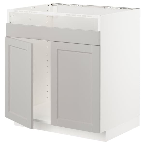 Ikea METOD - Base cab f HAVSEN double bowl sink, white/Lerhyttan light grey, 80x60 cm