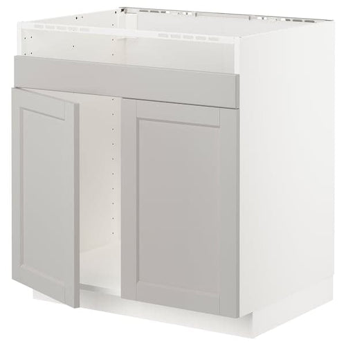 METOD - METOD Base cab f HAVSEN double bowl sink, white/Lerhyttan light grey, 80x60 cm