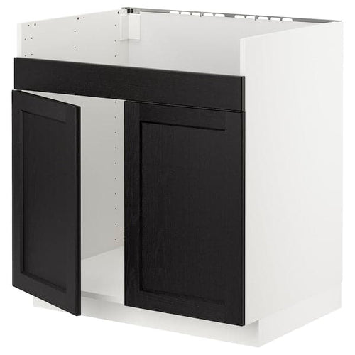 METOD - Base cab f HAVSEN double bowl sink, white/Lerhyttan black stained, 80x60 cm
