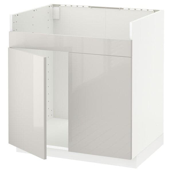 Ikea METOD - Base cab f HAVSEN double bowl sink, white/Ringhult light grey, 80x60 cm
