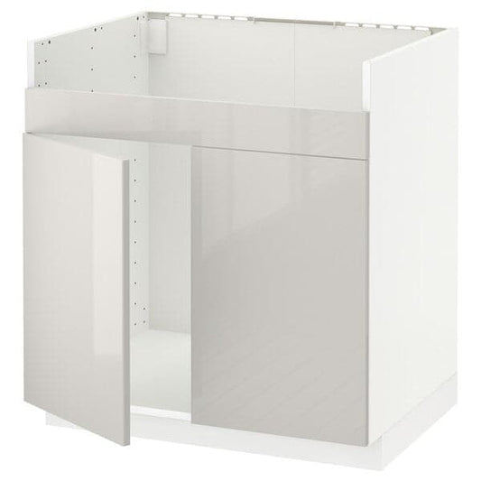 Ikea METOD - Base cab f HAVSEN double bowl sink, white/Ringhult light grey, 80x60 cm