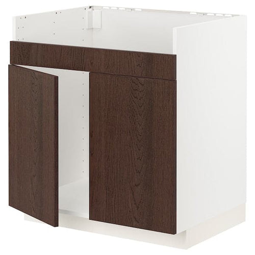 METOD - Base cab f HAVSEN double bowl sink, white/Sinarp brown , 80x60 cm