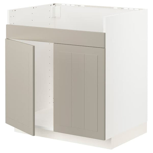 METOD - Base cab f HAVSEN double bowl sink, white/Stensund beige, 80x60 cm - best price from Maltashopper.com 49460533