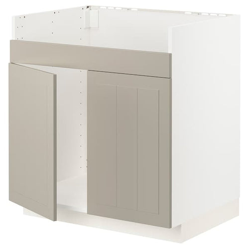 METOD - METOD Base cab f HAVSEN double bowl sink, white/Stensund beige, 80x60 cm