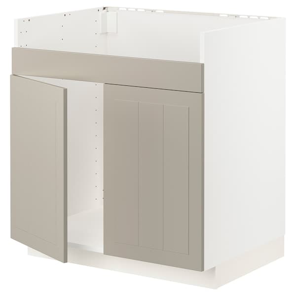 METOD - Base cab f HAVSEN double bowl sink, white/Stensund beige, 80x60 cm
