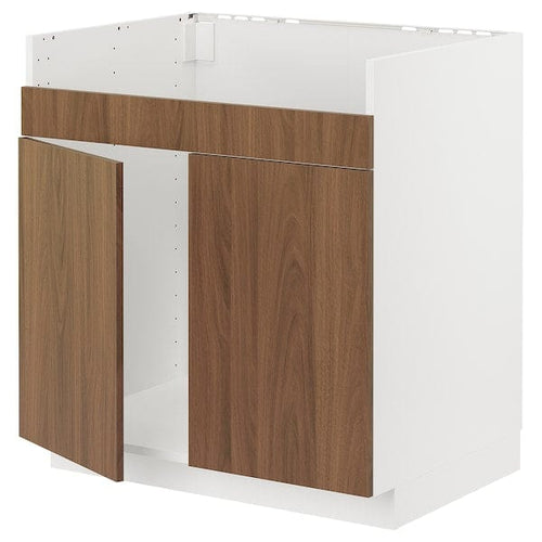 METOD - Base cab f HAVSEN double bowl sink, white/Tistorp brown walnut effect, 80x60 cm