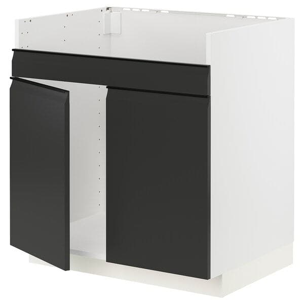 METOD - Base cab f HAVSEN double bowl sink, white/Upplöv matt anthracite, 80x60 cm - best price from Maltashopper.com 29493855