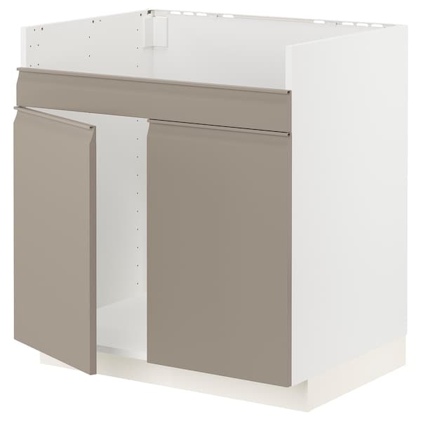 METOD - Base cab f HAVSEN double bowl sink, white/Upplöv matt dark beige, 80x60 cm - best price from Maltashopper.com 19492125