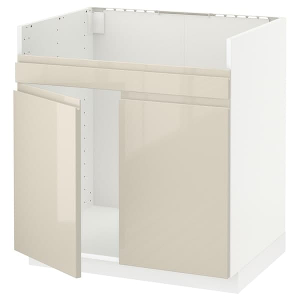 Ikea METOD - Base cab f HAVSEN double bowl sink, white/Voxtorp high-gloss light beige, 80x60 cm