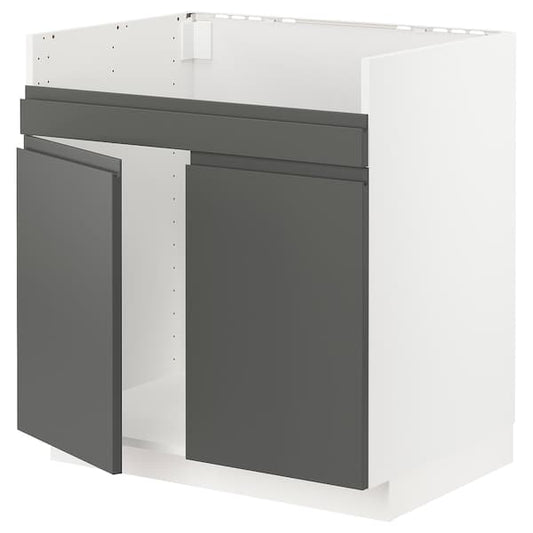 Ikea METOD - Base cab f HAVSEN double bowl sink, white/Voxtorp dark grey , 80x60 cm