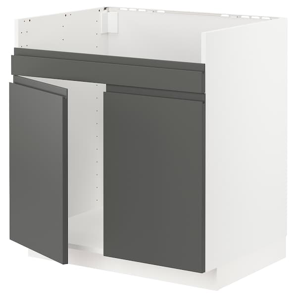 Ikea METOD - Base cab f HAVSEN double bowl sink, white/Voxtorp dark grey , 80x60 cm