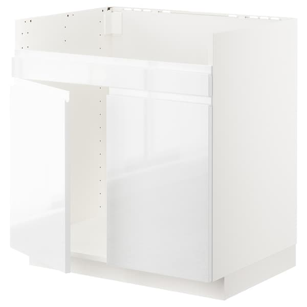 Ikea METOD - Base cab f HAVSEN double bowl sink, white/Voxtorp high-gloss/white, 80x60 cm