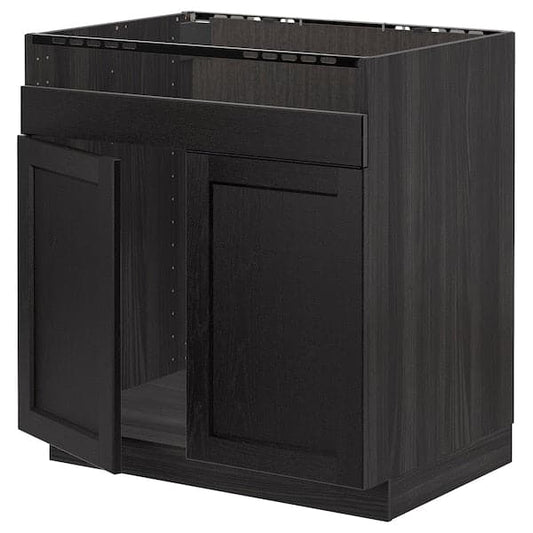 METOD - Base cab f HAVSEN double bowl sink, black/Lerhyttan black stained, 80x60 cm - best price from Maltashopper.com 79456426